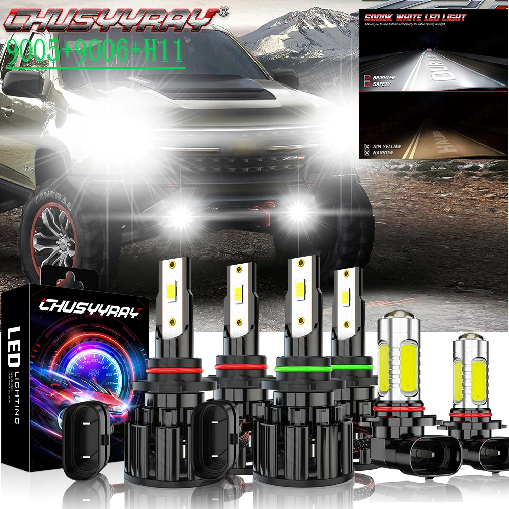 CHUSYYRAY Car Lights 6x Compatible For Chevy Colorado 2004-2008 Combo 9005 9006 LED Headlight High Low 9145 Fog Light Bulbs Kit