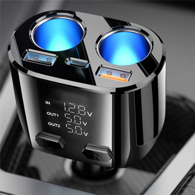 

Цельный адаптер зарядного устройства для прикуривателя с экраном XL-LED, двойной адаптер автомобильного зарядного устройства QC3.0, черный для быстрой зарядки телефона, GPS, видеорегистраторов