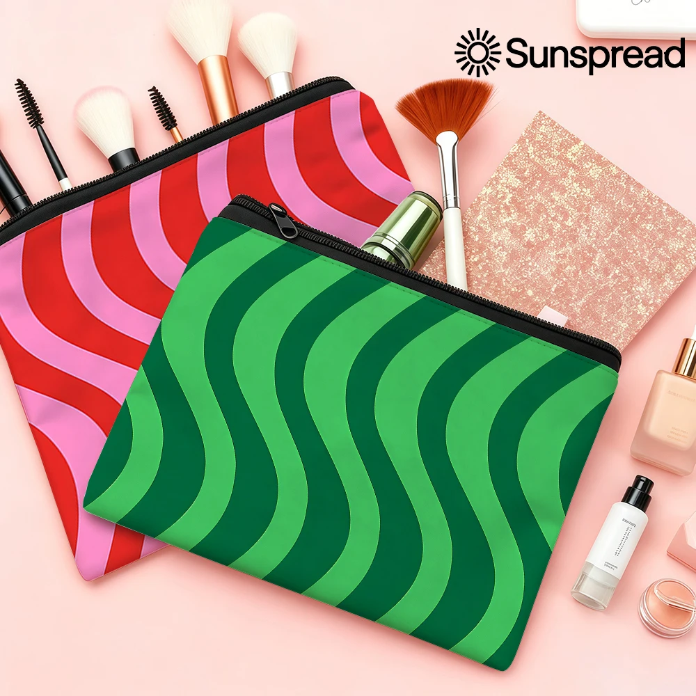 

Christmas double wave stripes Makeup Bag Cute Zipper Bag for Women Jewelry Storage Bag Perfect Travel Zipper Small Storage Bag