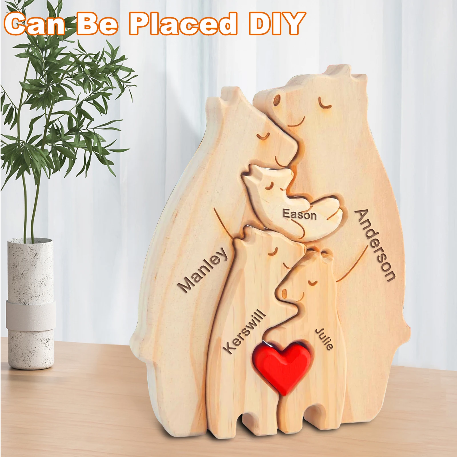 Creative Family Wooden Puzzle Mother Bear Loving Family Crafts Ornaments Mother' Day Gift Puzzle With Love Heart Home Room Decor