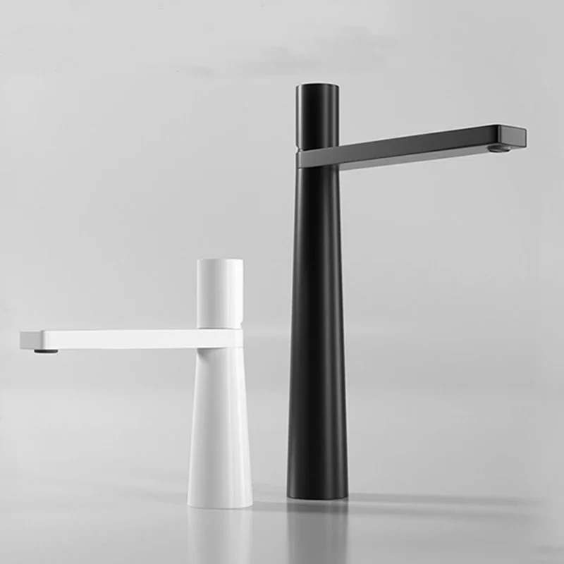 Modern Bathroom Basin Faucet Single Handle Hot Cold Mixer Tap with 2 Height Options, White/Black/Chrome Finish