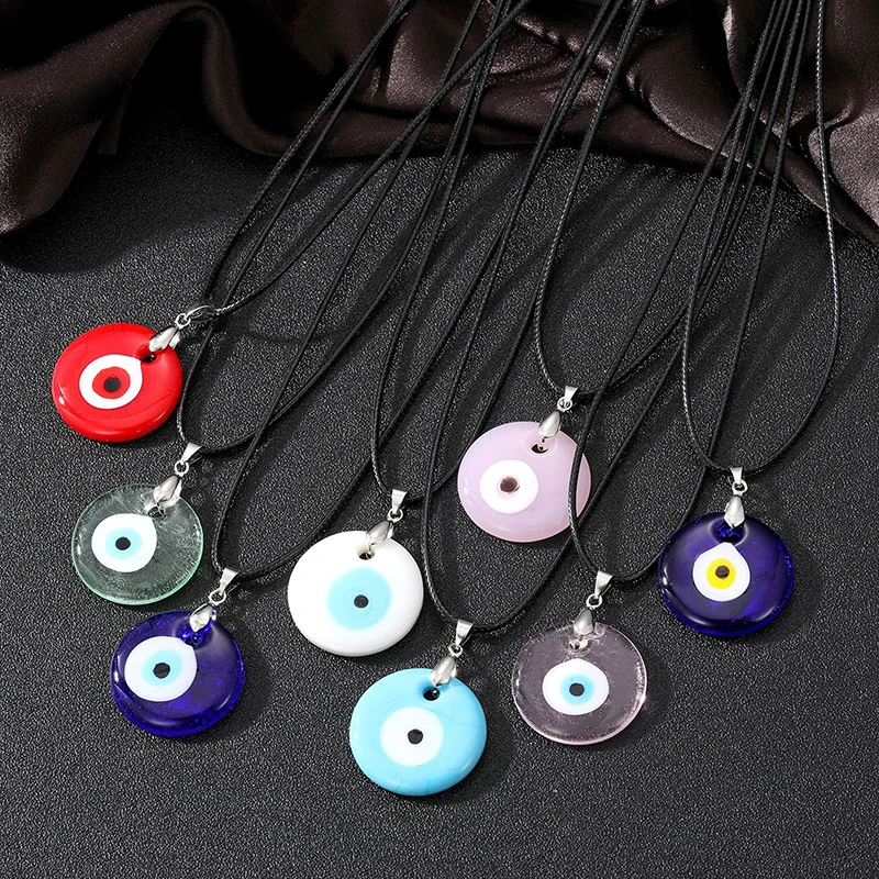 Color Glass Blue Evil Eyes Pendant Necklace Women Men Round Turkish Lucky Eye