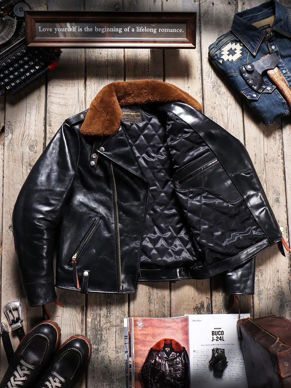 Tailor Brando Italian Full Grain Tea-core Cowhide Leather J24 Men's Vintage Double Rider Genuine Leather Biker Jacket