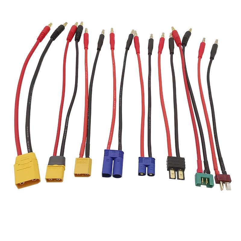 1Pcs XT90 XT60 XT60H EC5 EC3 TRX MPX T Plugs Male to 4mm Banana Plug Leads Connector 20CM 14AWG Silicone Cable For Lipo Battery