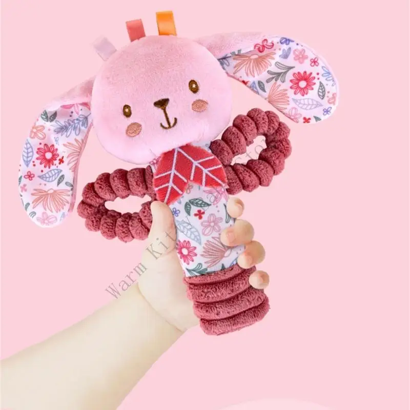 

New Newborns Handheld Stuffed Animal Rattle Baby Plush Bunny Shaking Rattle with Sound Paper and Bibi Call Sensory Toy