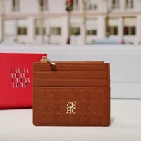 Carolina Herrera Cartera de mujer Cartera corta premium de inspiración retro de moda con cremallera y estampado de letras
