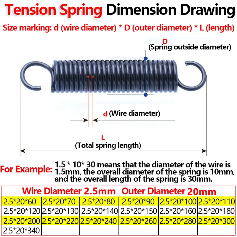 Open Hook Tension Spring Pullback Spring Coil Extension Spring Draught Spring Wire Diameter 0.5mm,0.8mm Outer Diameter 3-10mm