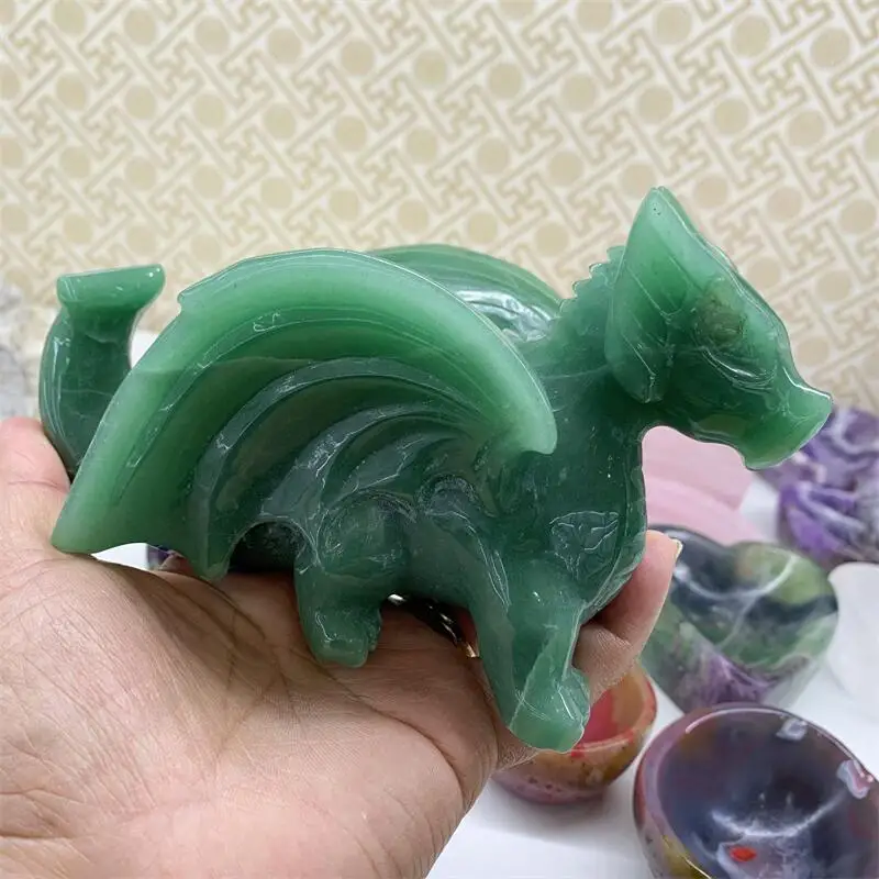 Natural Large Size Green Aventurien Dragon Crystal Carving Healing Feng Shui Home Decoration Christmas Gift 1pcs