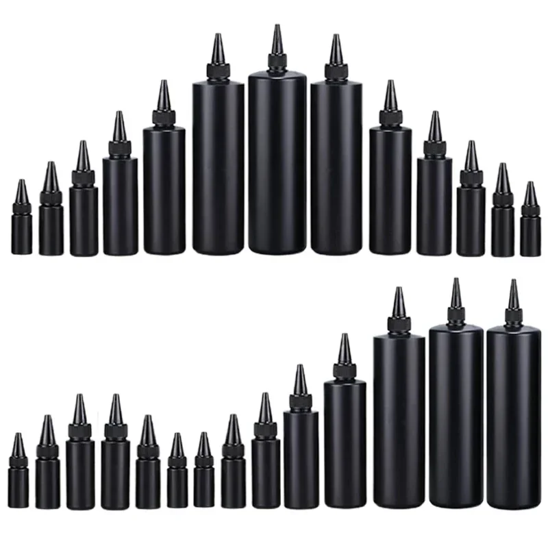 50Pcs Empty Plastic Black Soft Bottles W/ Child Protective Caps 30-500ml HDPE Opaque Uv Glue Vial Refillable Paint Ink Container