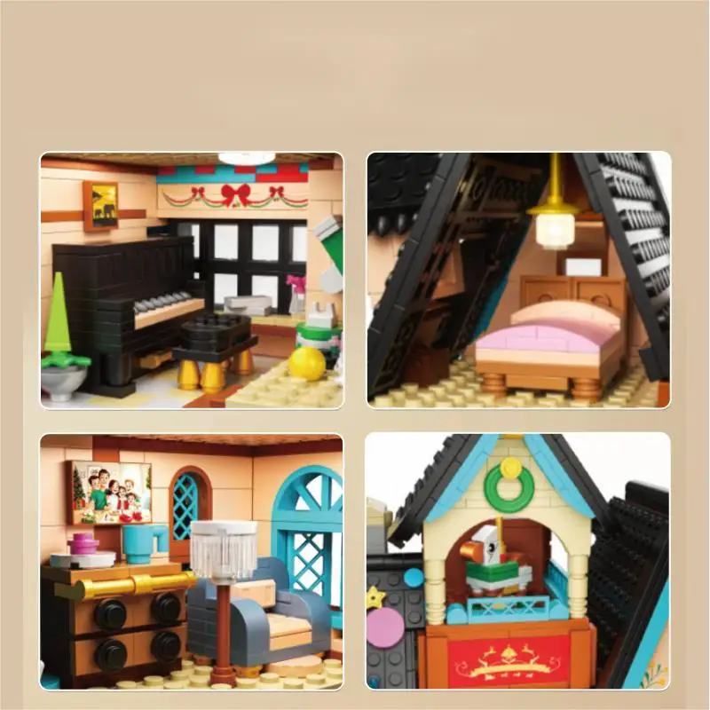 1348szt Starry Cottage House Lighting Model Building Block Creative Architecture Villa with Lamp Strip DIY Block Puzzle Toy Gift