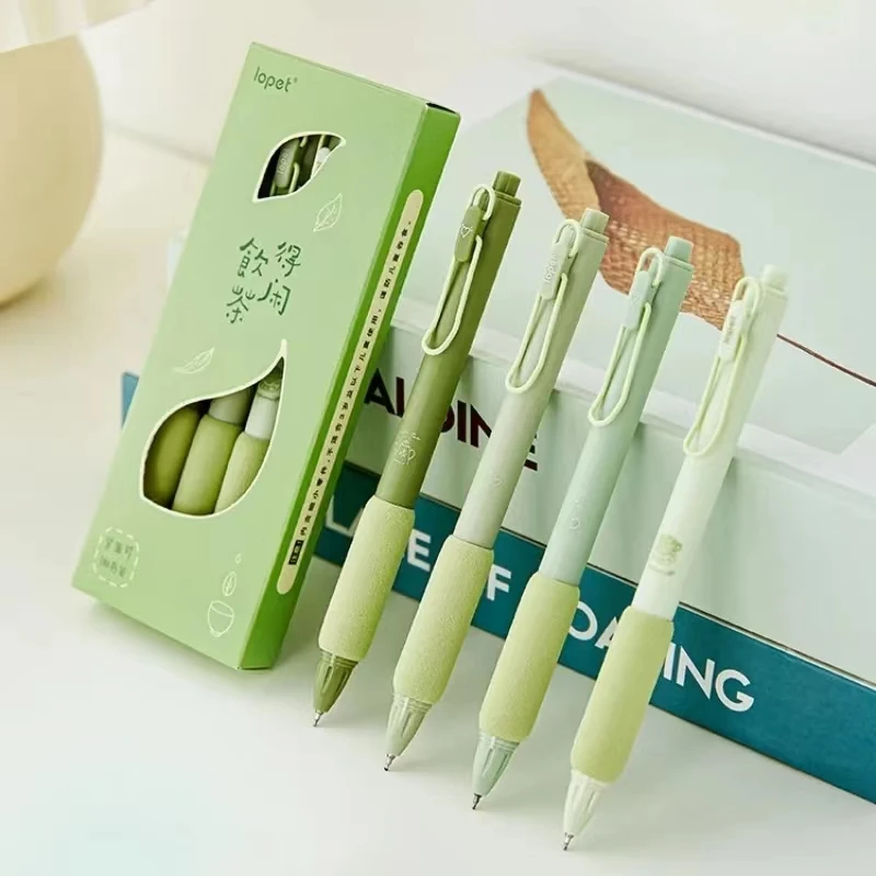 

4PCS/Pack Green Series 0.5MM Gel Pen For Students Soft Touch Writing Pen Black Refill Stationery Pen Office School Supplies New