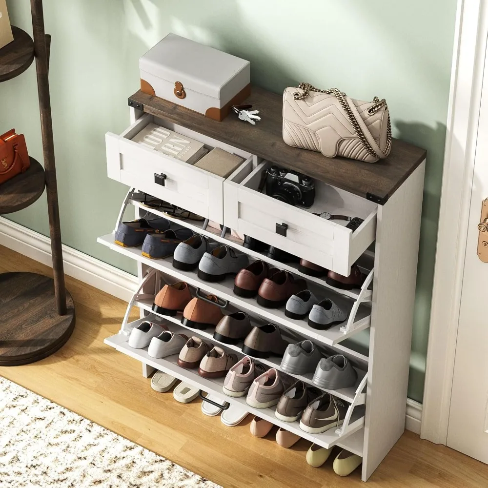 Shoe Storage Cabinet with 2 Flip Drawers & 2 Drawers,Shoe Cabinet Storage with Legs for Entryway,Freestanding Shoes Organizer