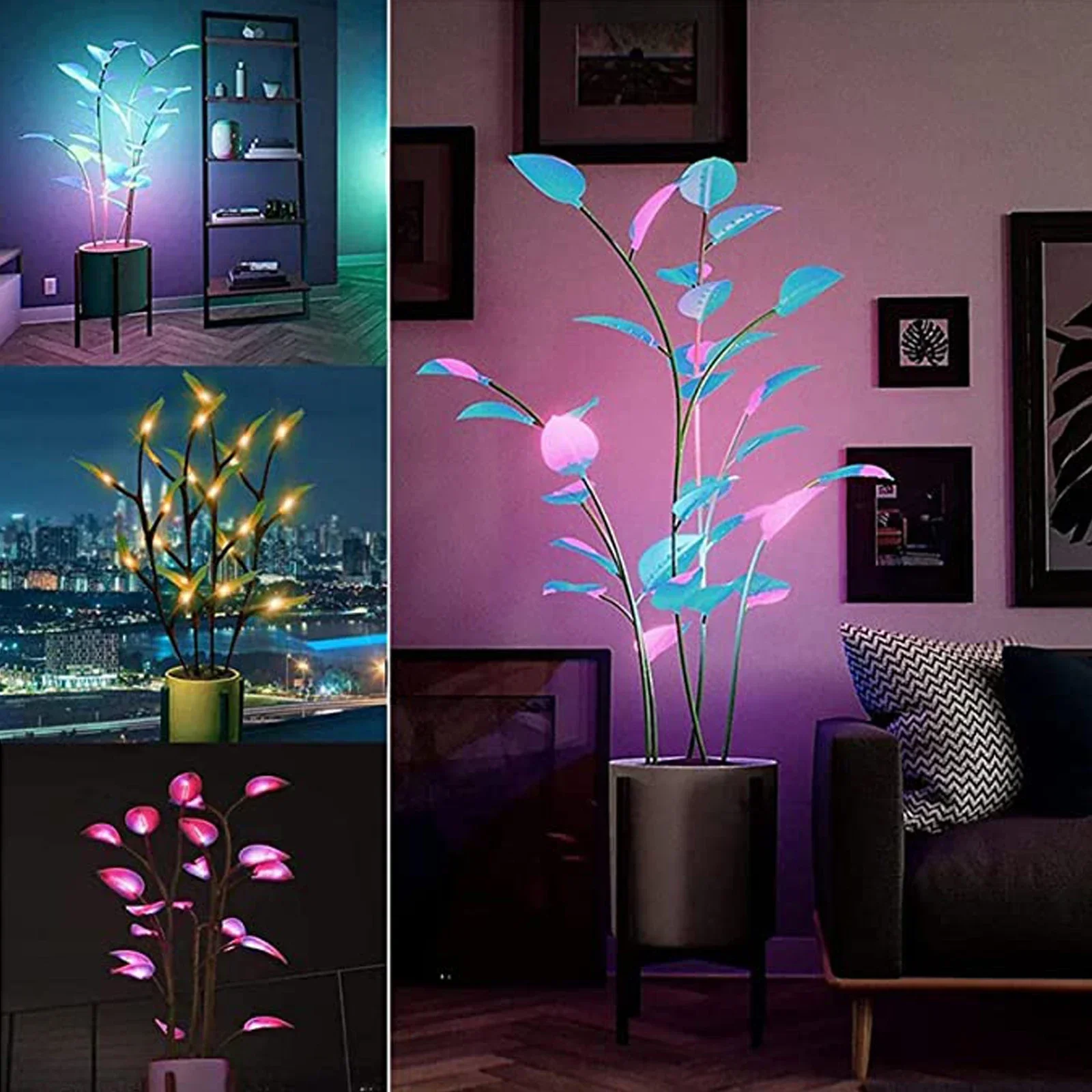 4pcs/set Magical Glowing Potted Plant Houseplant LED Color-Changing Artificial Plants Gorgeous Plant Branch Light Home Decor