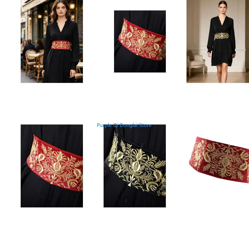 L21E Traditional Chinese Wide Waist Sash Embroidery Belt For Women Hanbiuk Dance Performances Historical Reenactment