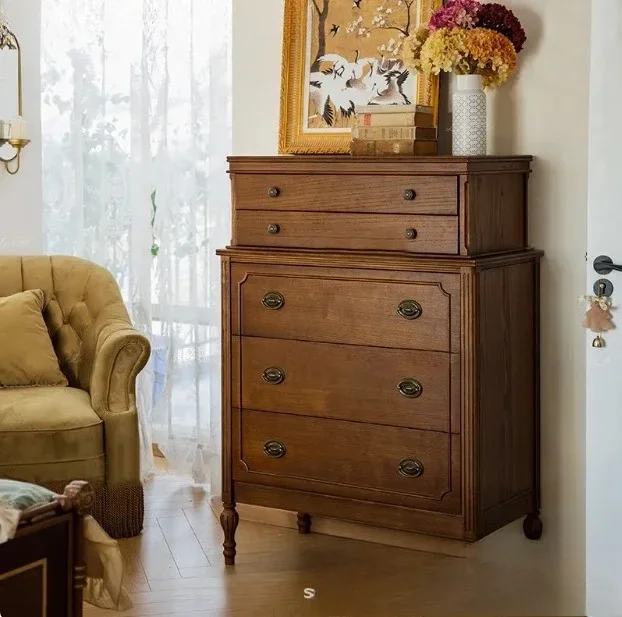 KSolid wood chest size apartment bedroom locker French retro living room five pumping storage side cabinet