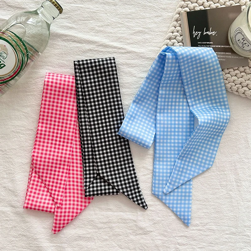 Women Scarf Luxury Silk Scarf Fashion Hair Headband Foulard Skinny Bag Scarves Neckerchief Small Bag Handle Ribbon Lady Tie