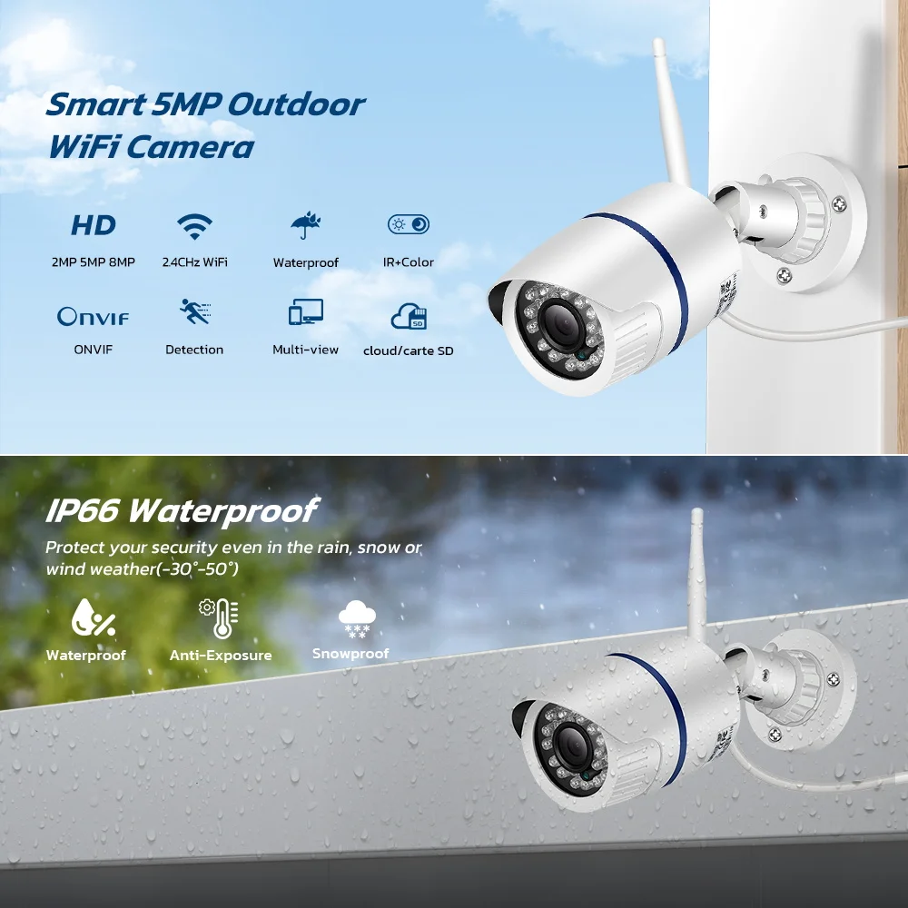 BESDER 5MP Audio Motion Detection Wifi Camera Surveillance Waterproof Night Vision Outdoor IP Camera With SD Card Slot Max 64GB