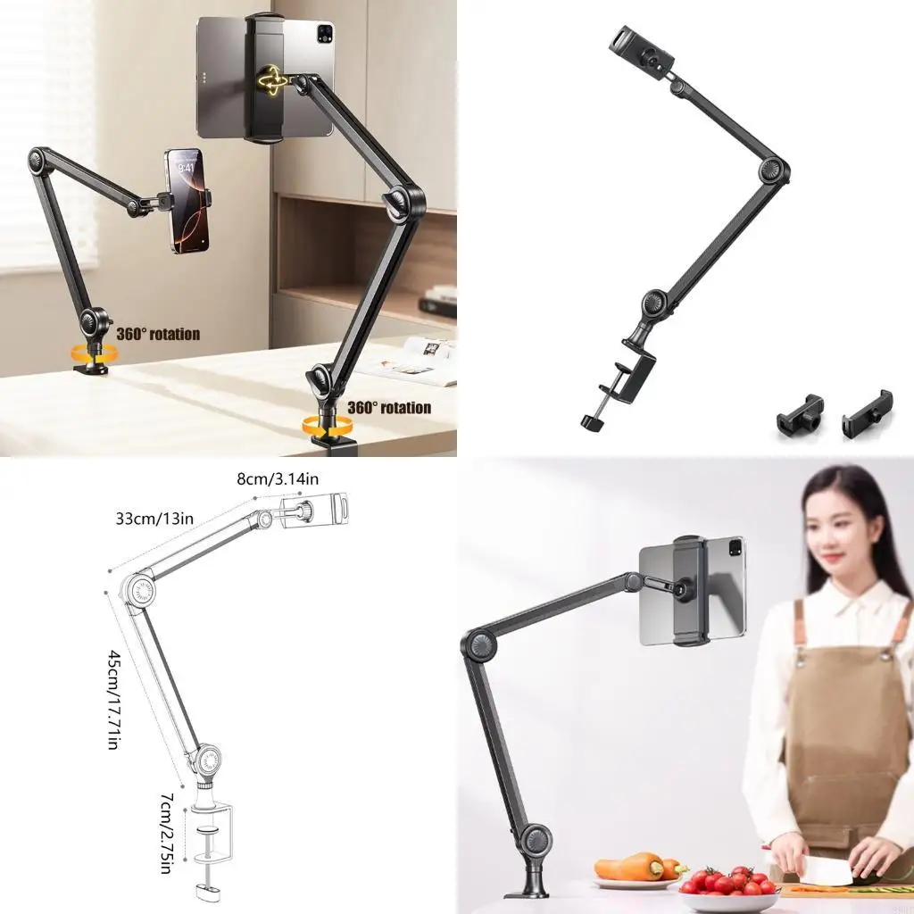 Adjustable Tablets Holder with Clamp Base for Desk, 360 Rotating Aluminum Arm 896C