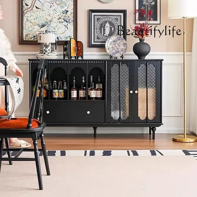 

French retro solid wood dining side cabinet American living room by the wall locker Middle antique tea cabinet designer
