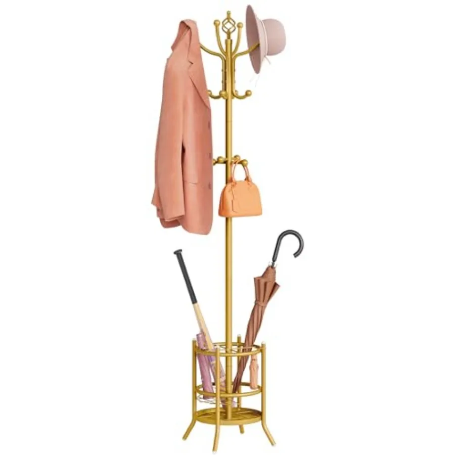 

Coat Tree with Umbrella Holder, Coat Rack Freestanding, Coat Hangers Stand with 16 Hooks, Standing Coat Rack for Living Room, B