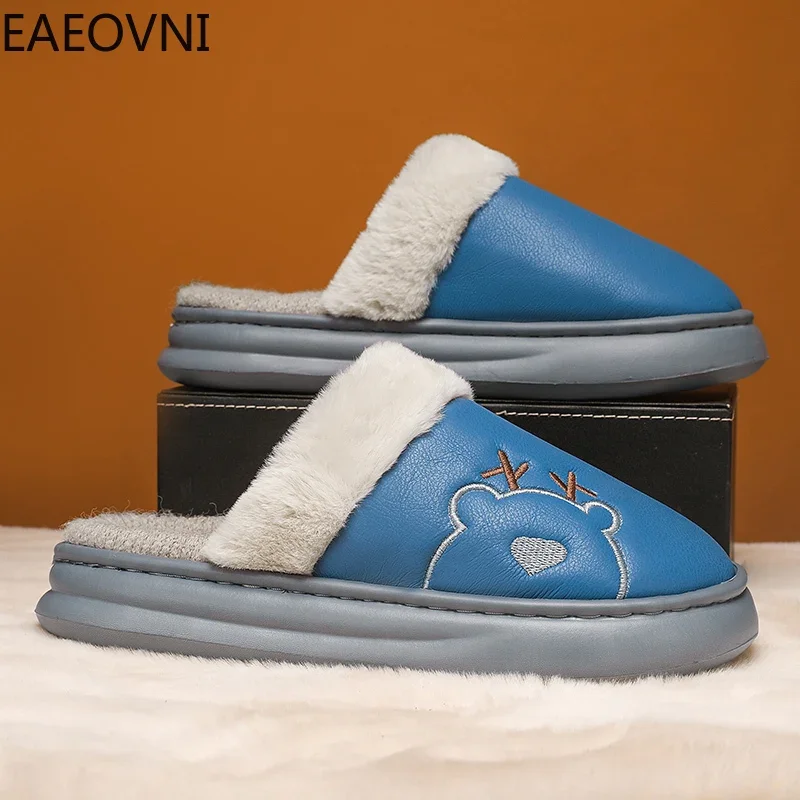 Home Slippers Keep Warm Anti-slip Velvet Thickening Fluffy Mans Shoe White Platform High-elastic Shoes for Men Furry New Style