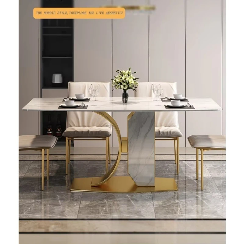 Factory Direct Sales Senior Sense Light Luxury Rock Plate Household Dining Table and Chair Combination