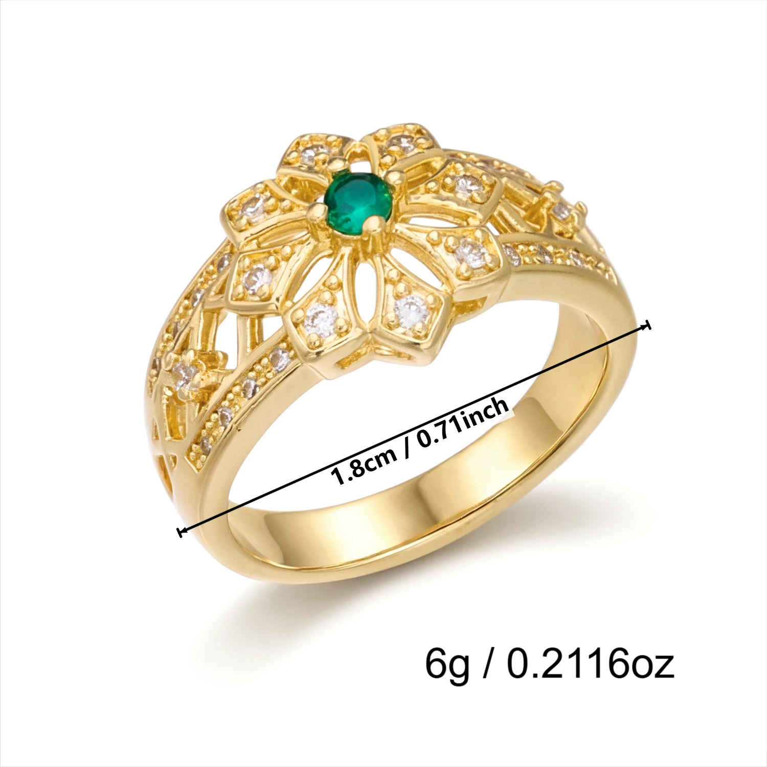 Grüne Kubische Zirkonia Hohle Blumenringe für Frauen Elegante Goldfarbene Geometrische CZ-Ringe Hochzeitstag Schmuck Geschenk – Detail 7