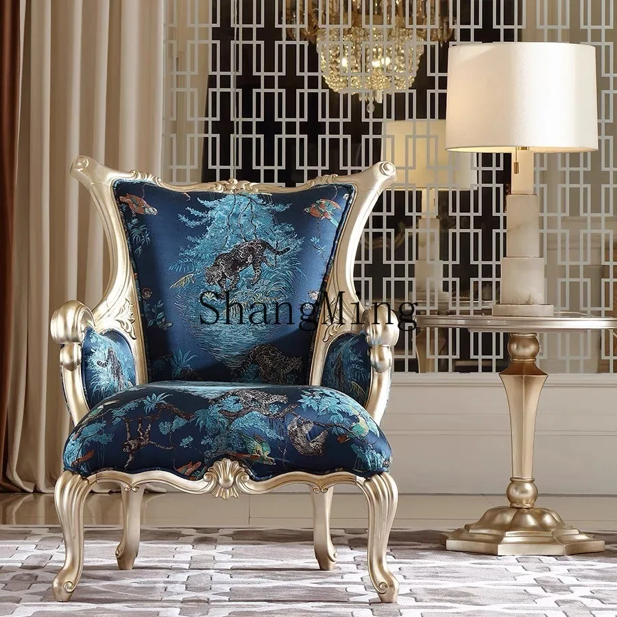 

CL living room leisure single sofa carved luxury court style single chair jacquard leisure chair large apartment
