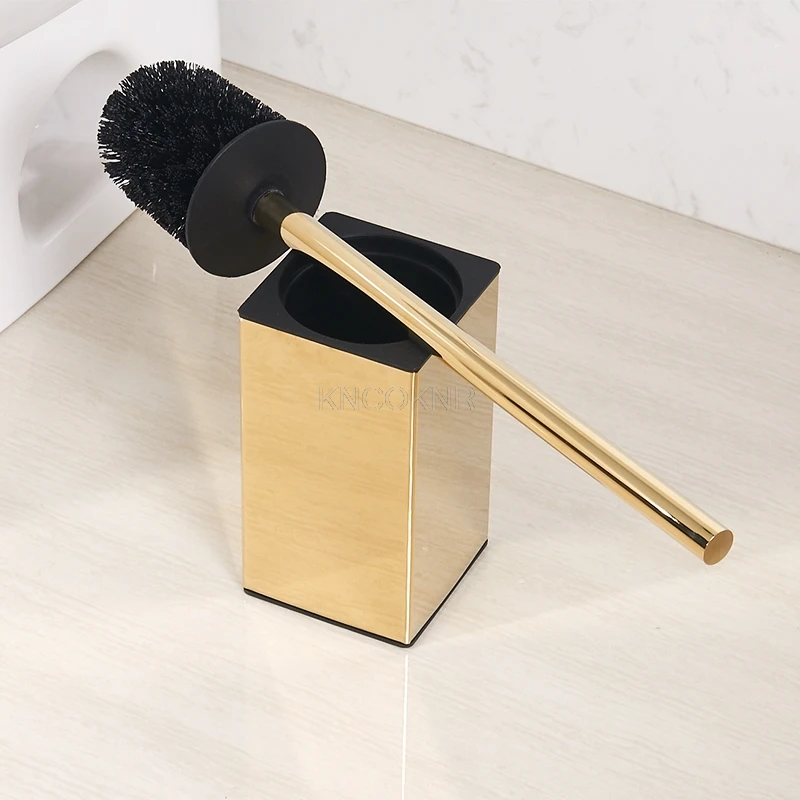 Gold Toilet Brush Holder with Brush 304 Stainless Steel Nickel/Black Bathroom Toilet Scrub Cleaning Brush Holder Set