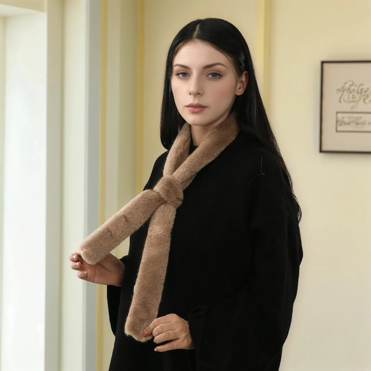 Fashionable Long Strip Plush Scarf Thicked Fur Decor Fluffy Soft Fake Fur Neck Warmer Muffler Vintage Ladies Scarves 130*5cm