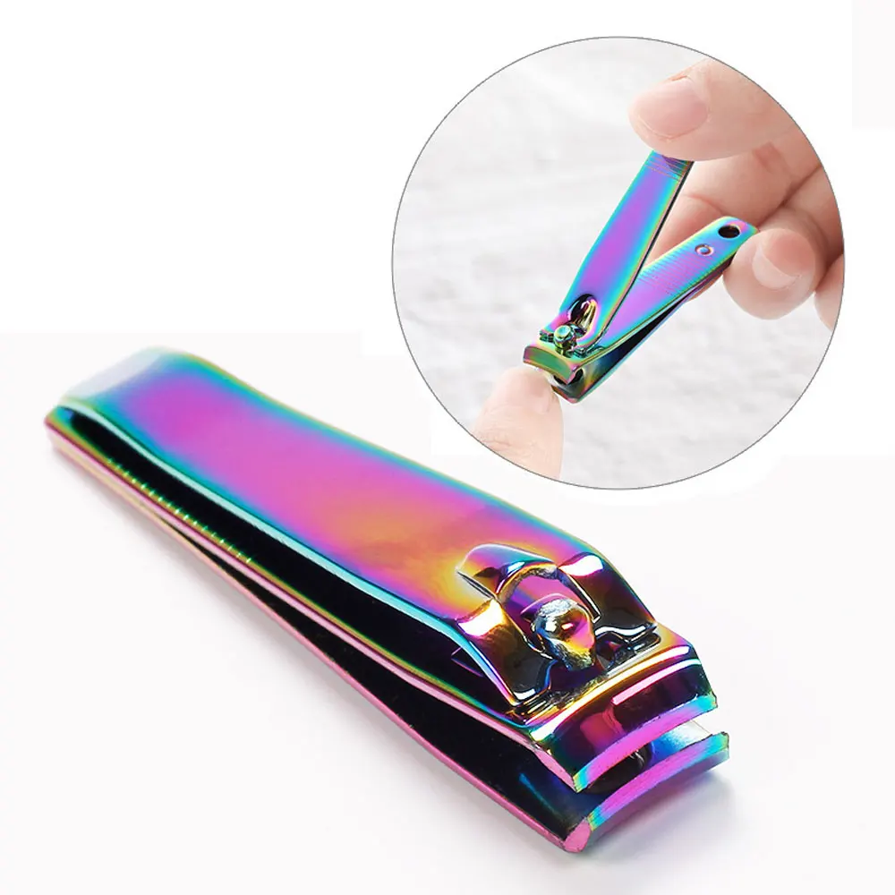 

1 шт., радужные кусачки для ногтей, титановые кусачки для ногтей, острые кусачки для ногтей из нержавеющей стали, инструменты для обрезки ногтей с плоским ртом