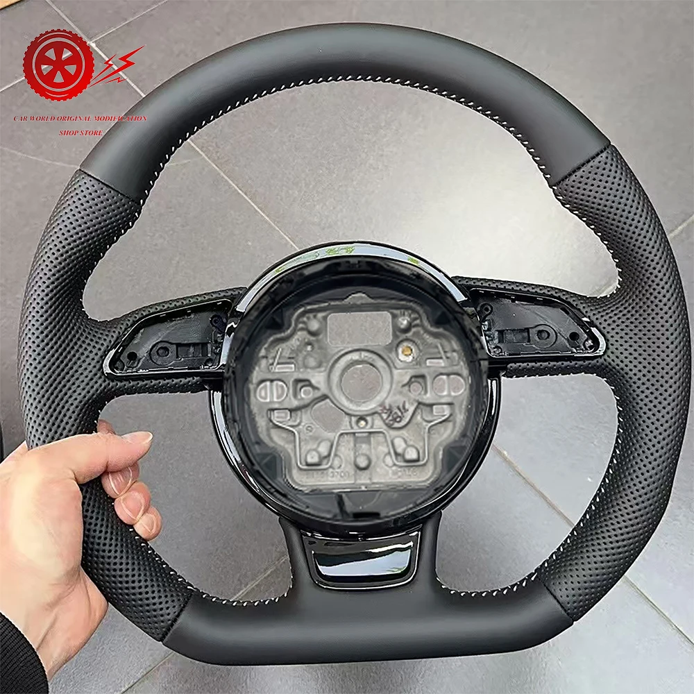 For Audi A1 A6 C7 Semi Perforated Leather Flat Bottomed Sports Steering Wheel