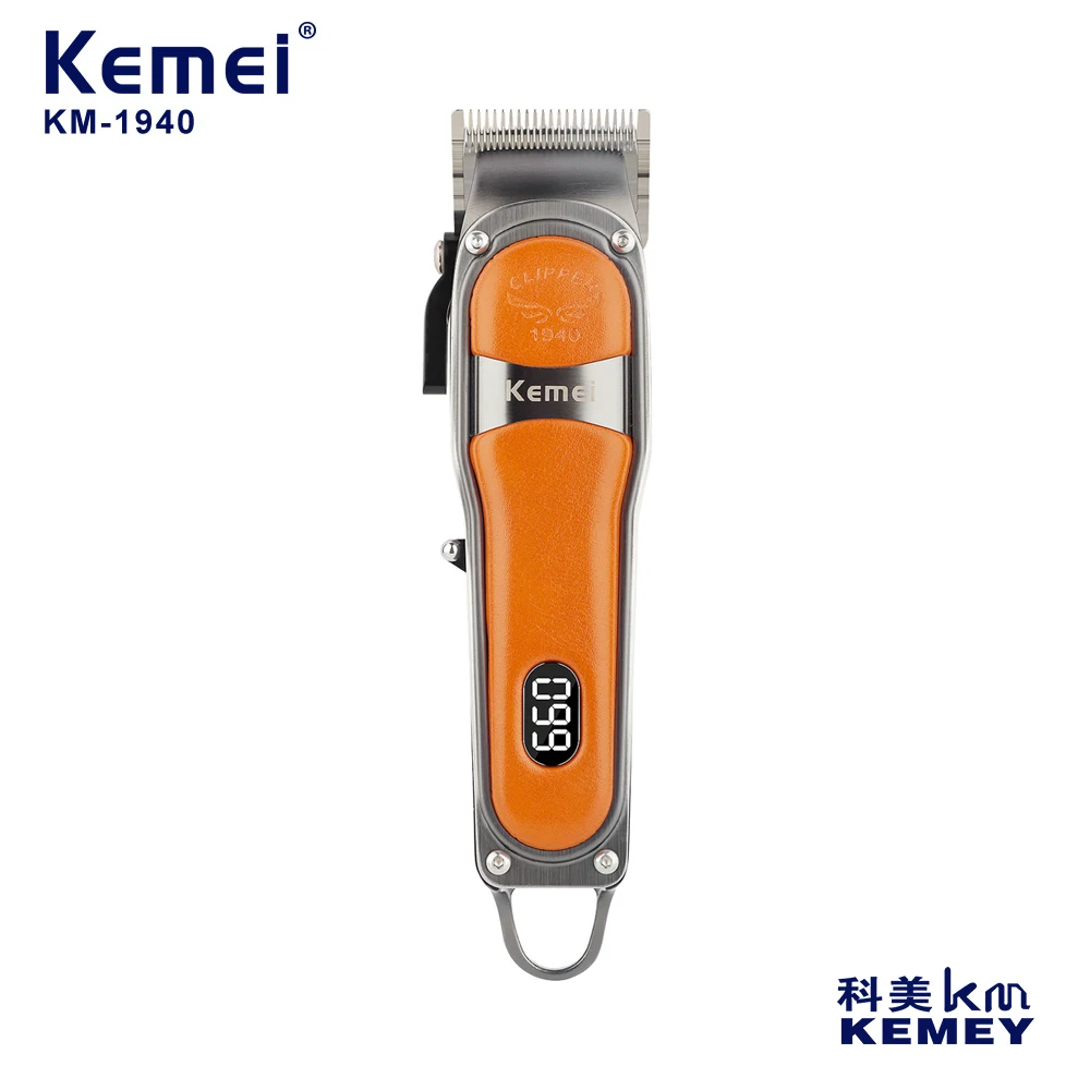 

KEMEI Professional Men's Haircut Machine Leather Anti-skid Shell Electric Shaver Rechargeable Hair Clipper With LED Display