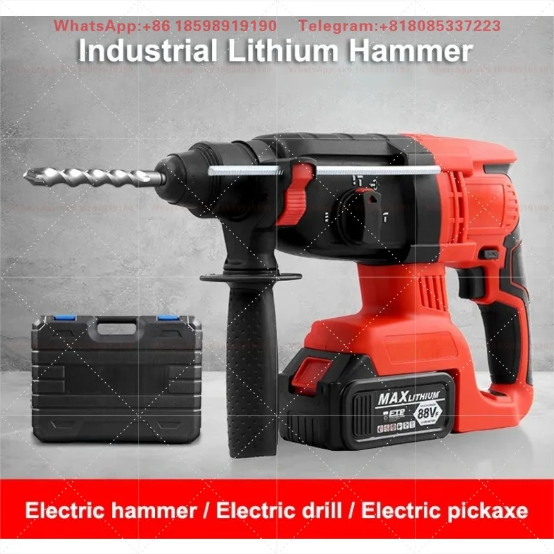New Brushless Lithium Cordless Demolition Hammer Heavy Duty Industrial Rechargeable Wireless Impact Breaker Pick Drill