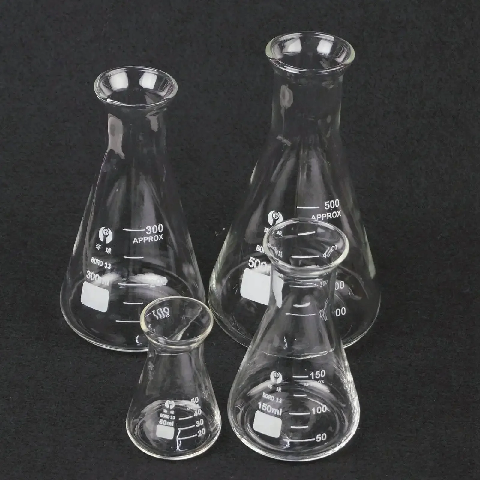 50/100/150/250/300/500/1000ml Boca de Sino de Vidro Borosilicato Cónico Erlenmeyer Laboratório