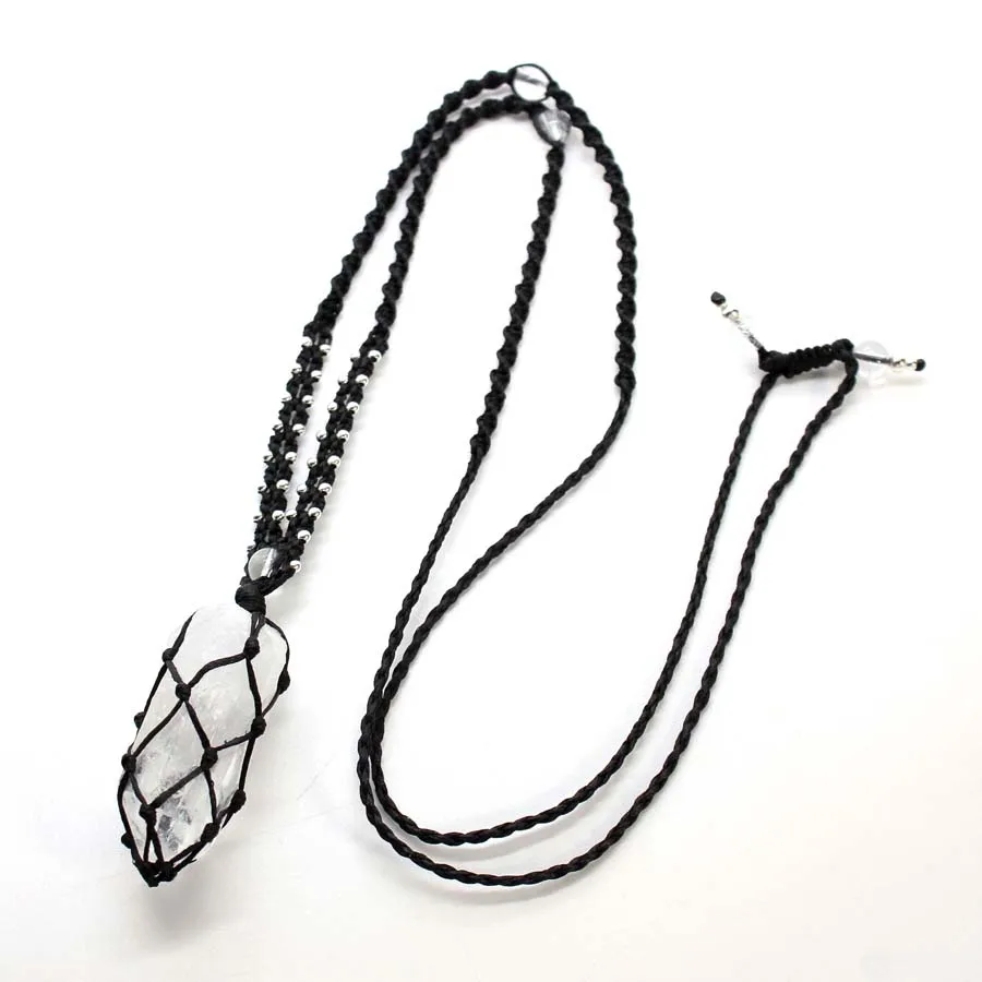 Кристаллический кварц макраме плетеный камень кулон ожерелье для женщин натуральный нерегулярный горный кристалл ручной работы веревка обернутая плетеная цепочка