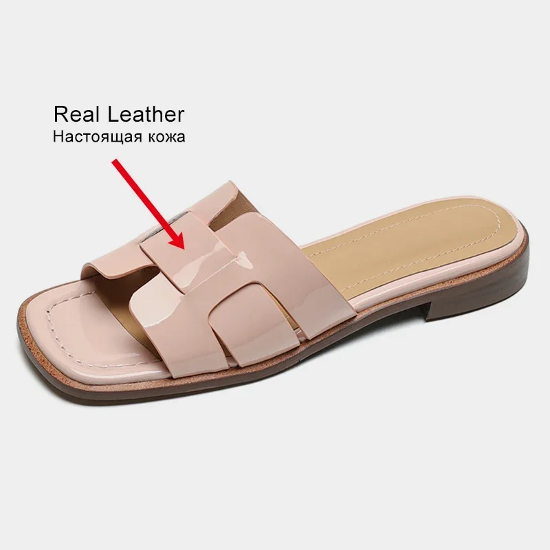 JOZHAMTA Size 33-40 Women Real Leather Sandals For Casual Low Heels Summer Shoes Women Slippers 2023 Fashion Mules Home Slides