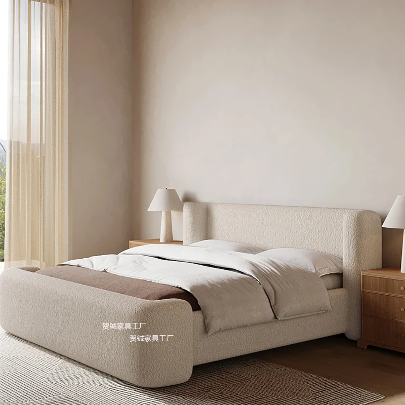 Nordic Cream Style Designer Lamb Fleece Fabric Bedroom Double Bed French Simple Hotel B & B Princess Queen Bed