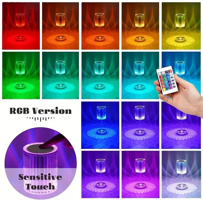 Led Nachtlampje Oplaadbare Diamant Acryl Tafellamp Creatieve Touch Sensor Restaurant Bar Desktop Decoratie Bureau Voor Cadeau