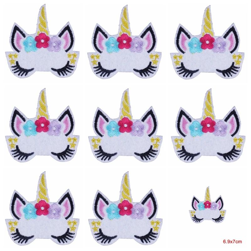 10pcs/Lot Cartoon Unicorn Patches For Clothing Cute Animal Stripes Embroidered Patches On Clothes Fashionable Badges On Jacket