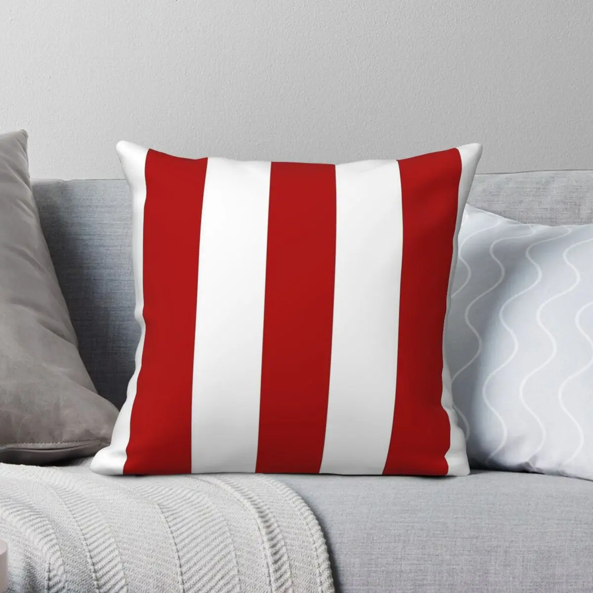 Red And White Stripes Square Pillowcase Polyester Linen Velvet Creative Zip Decorative Room Cushion Cover 45x45