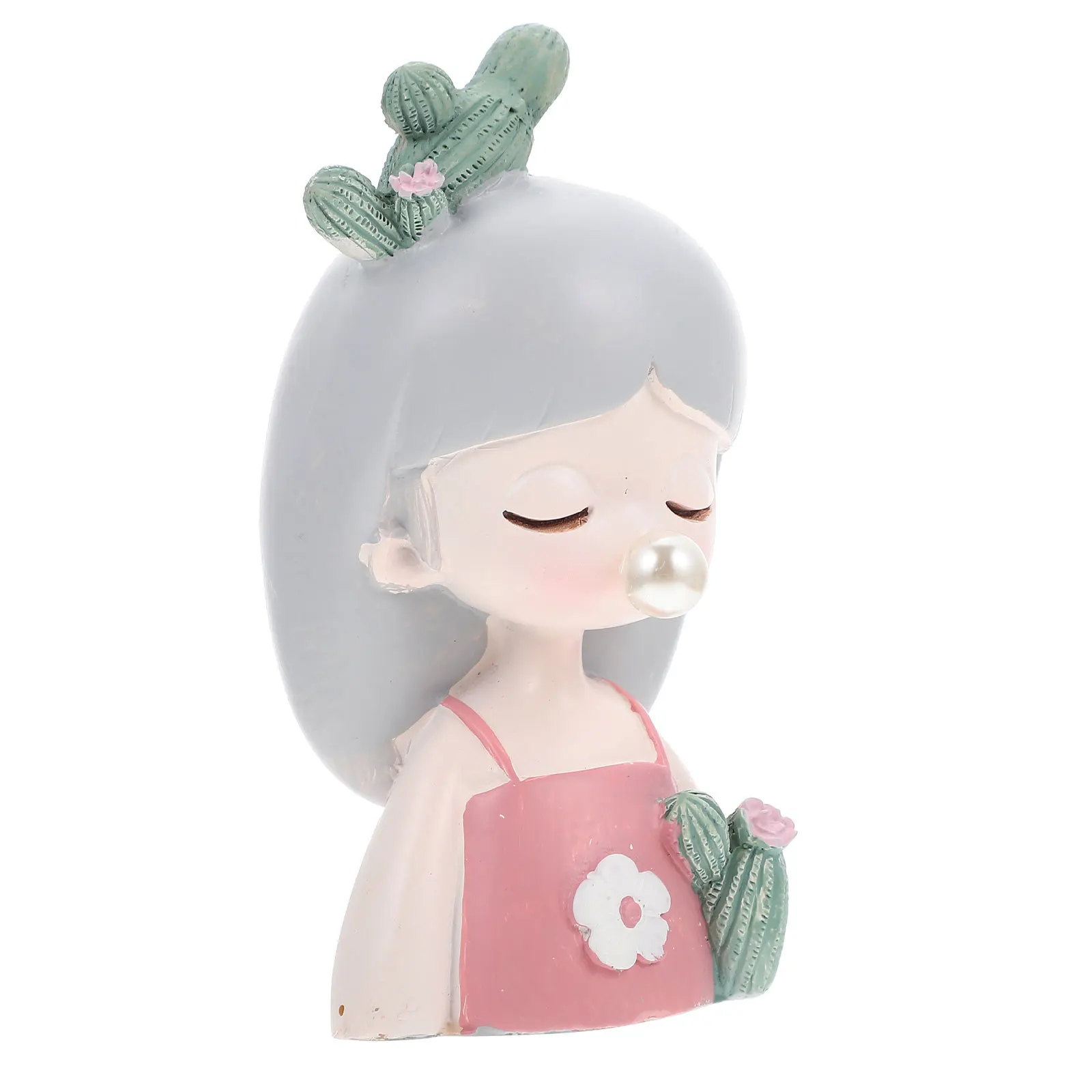 

Resin Decorative Cactus Girl Desktop Blowing Bubble Indoor Craft Ornament Creative Home Decor Blowing Adornment