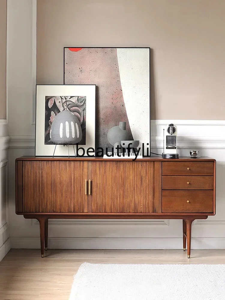 

Retro solid wood dining side cabinet, antique walnut color, entrance hall entrance cabinet