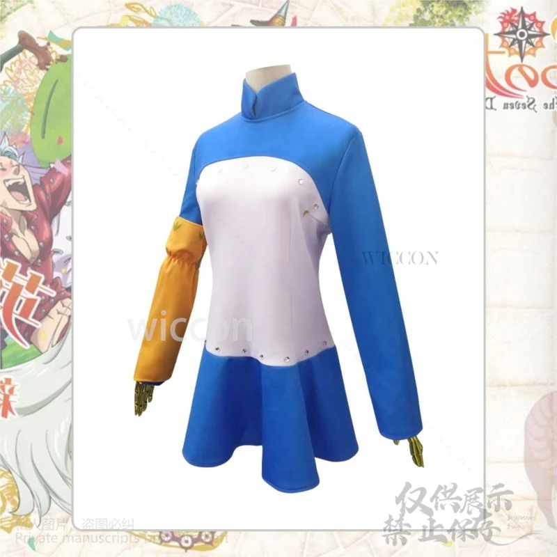 Anime Seven Deadly Season Customized Elizabeth Liones  Wig Blue Dress Uniform Lolita Woman Kawaii Carnival Party Suit