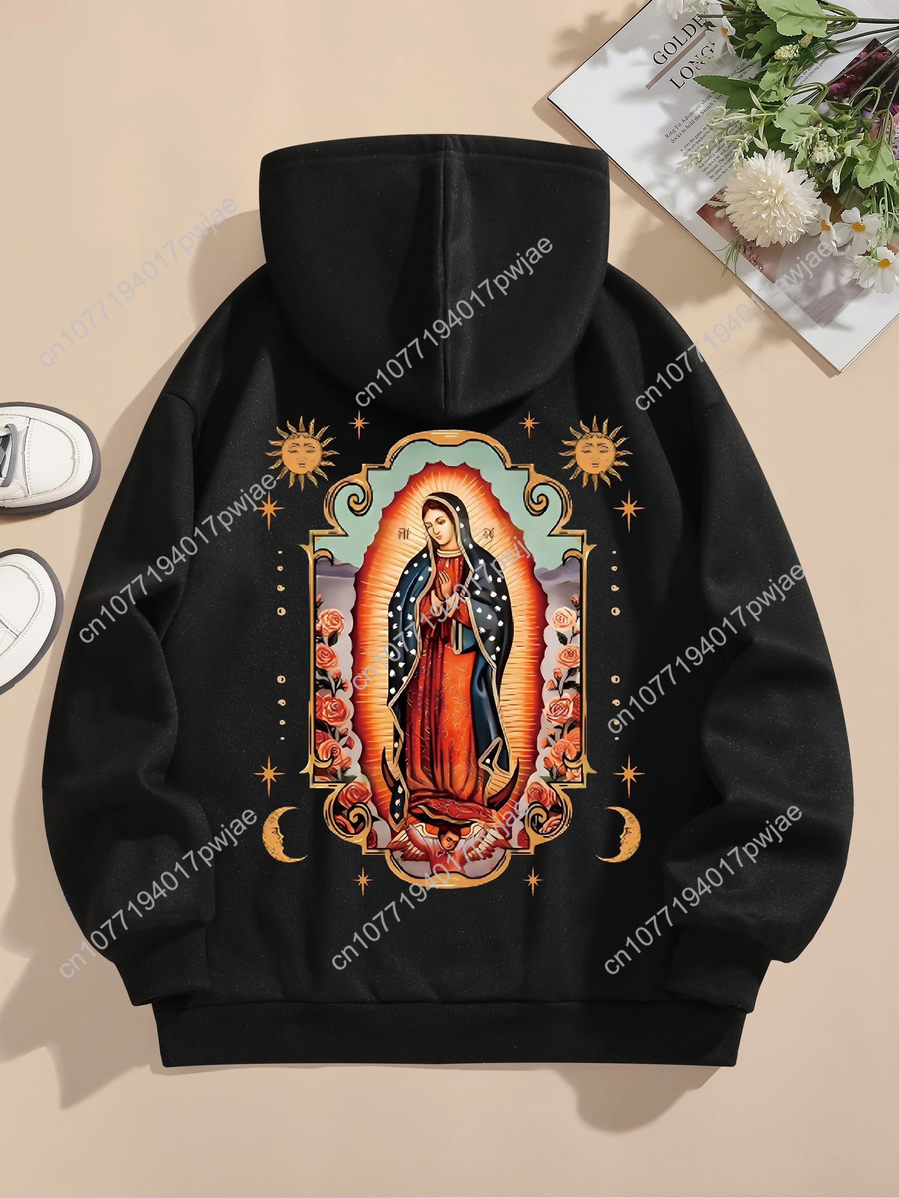 Толстовка с графическим принтом, повседневная толстовка с капюшоном на шнурке на зиму и осень, женская одежда