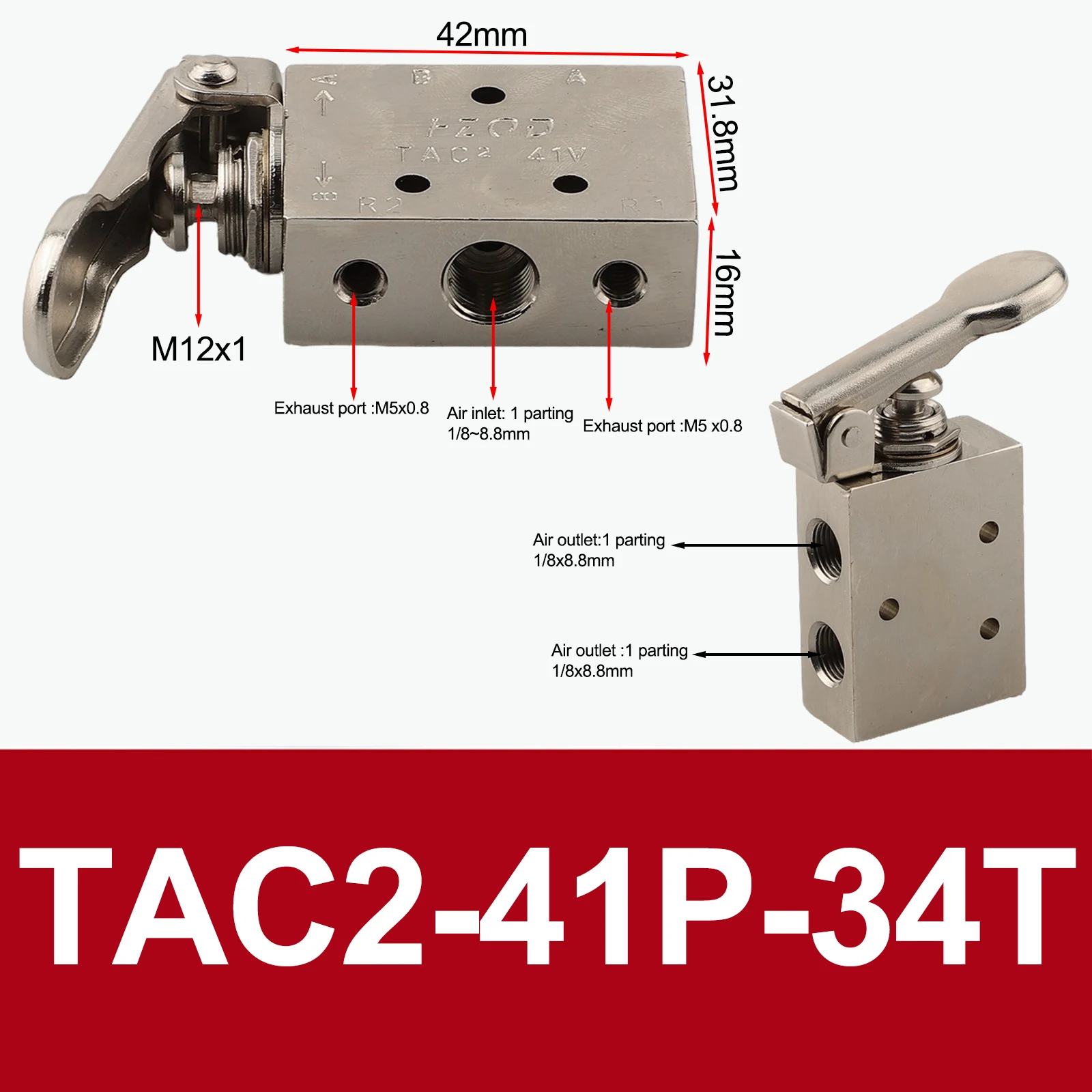 空気圧スイッチングバルブ-tac241p-34t-機械式-2-ポジション-5-ウェイ、6mm-コネクタ付き、空気圧機器の制御用