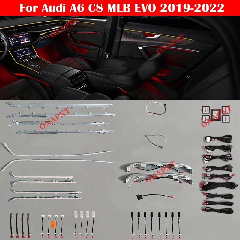 

Автомобильный светодиодный декоративный светильник для Audi A6 A6L C8 MLB EVO 2019-2021, автомобильная атмосферная лампа, светящиеся полосы, крышка MMI, 30 ...