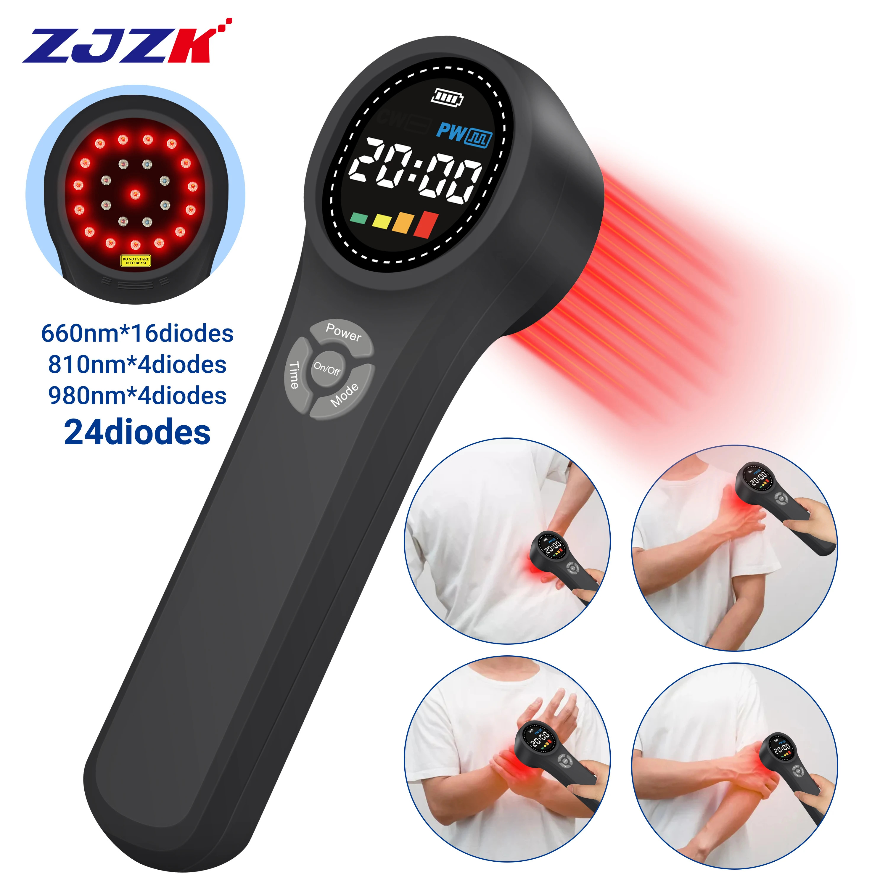 ZJZK Tmj 660nmx16diodes Cold Laser Therapy Hsa 810nmx4diodes+980nmx4diodes Laser Treatment For Sore Muscle Aches Knee Arthritis