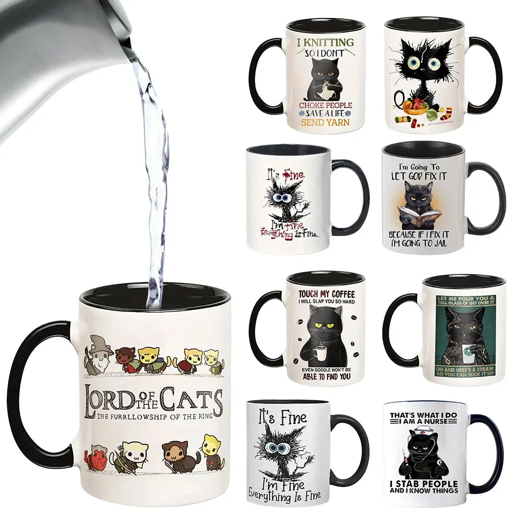 11oz Lord Of The Cats Mug The Furrllowship Of The Ring Cat Lovers Coffee Mug Ceramic Tea Cup for Coffee, Tea and Hot Drinks Gift