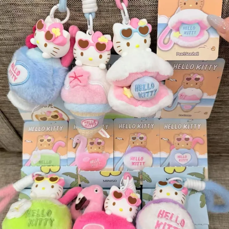 

New Cartoon Hellokitty Katie Summer Black Leather Series Plush Aromatherapy Color Change Blind Box Pendant Gift